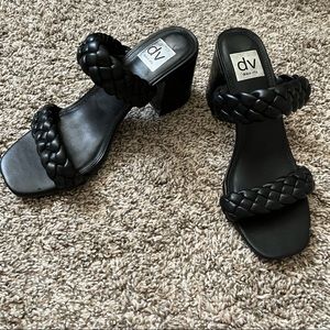 black heels with braided straps